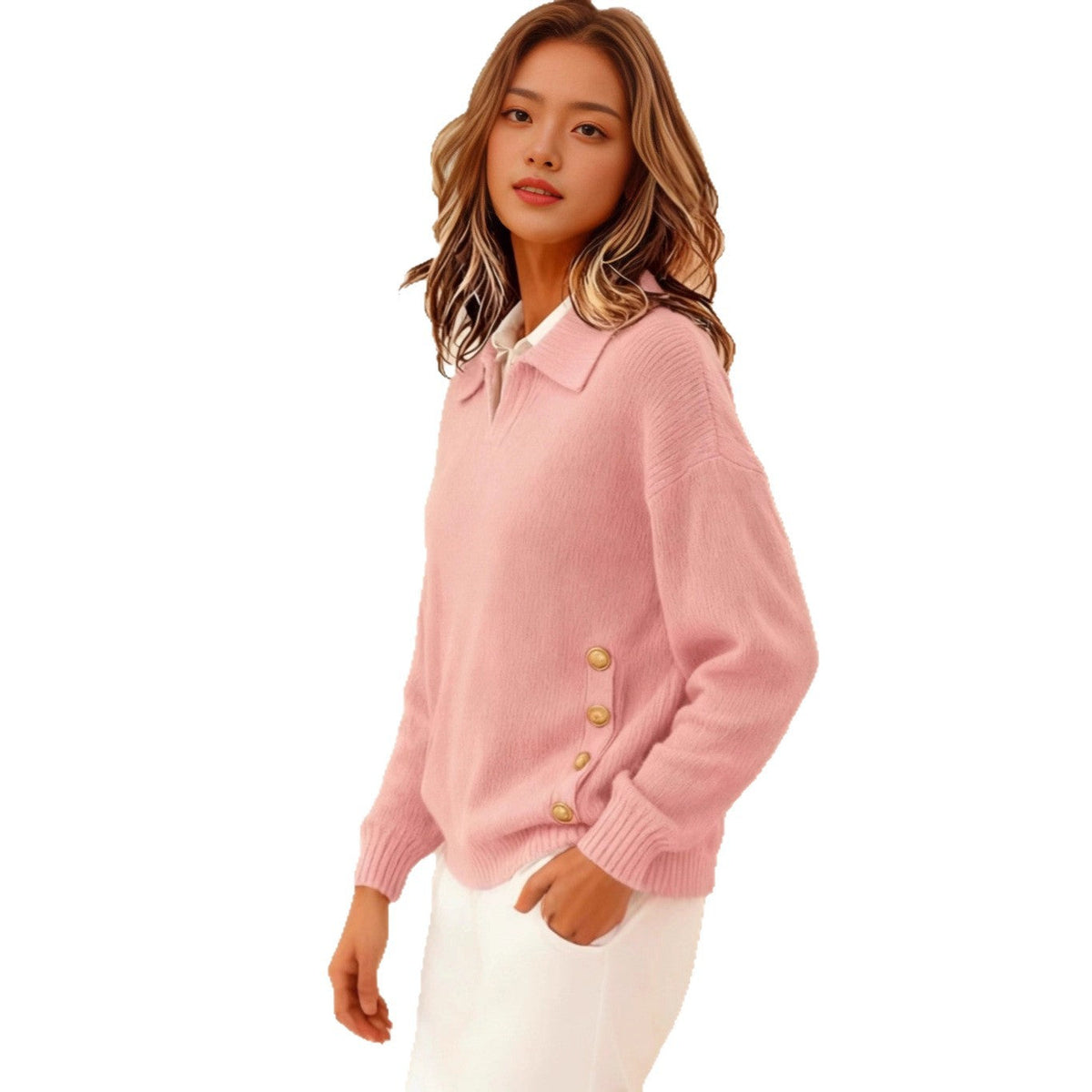 Pullover Damen mit lässigem Schnitt und Knopfdetails | A&B - 5 - Annoboutique