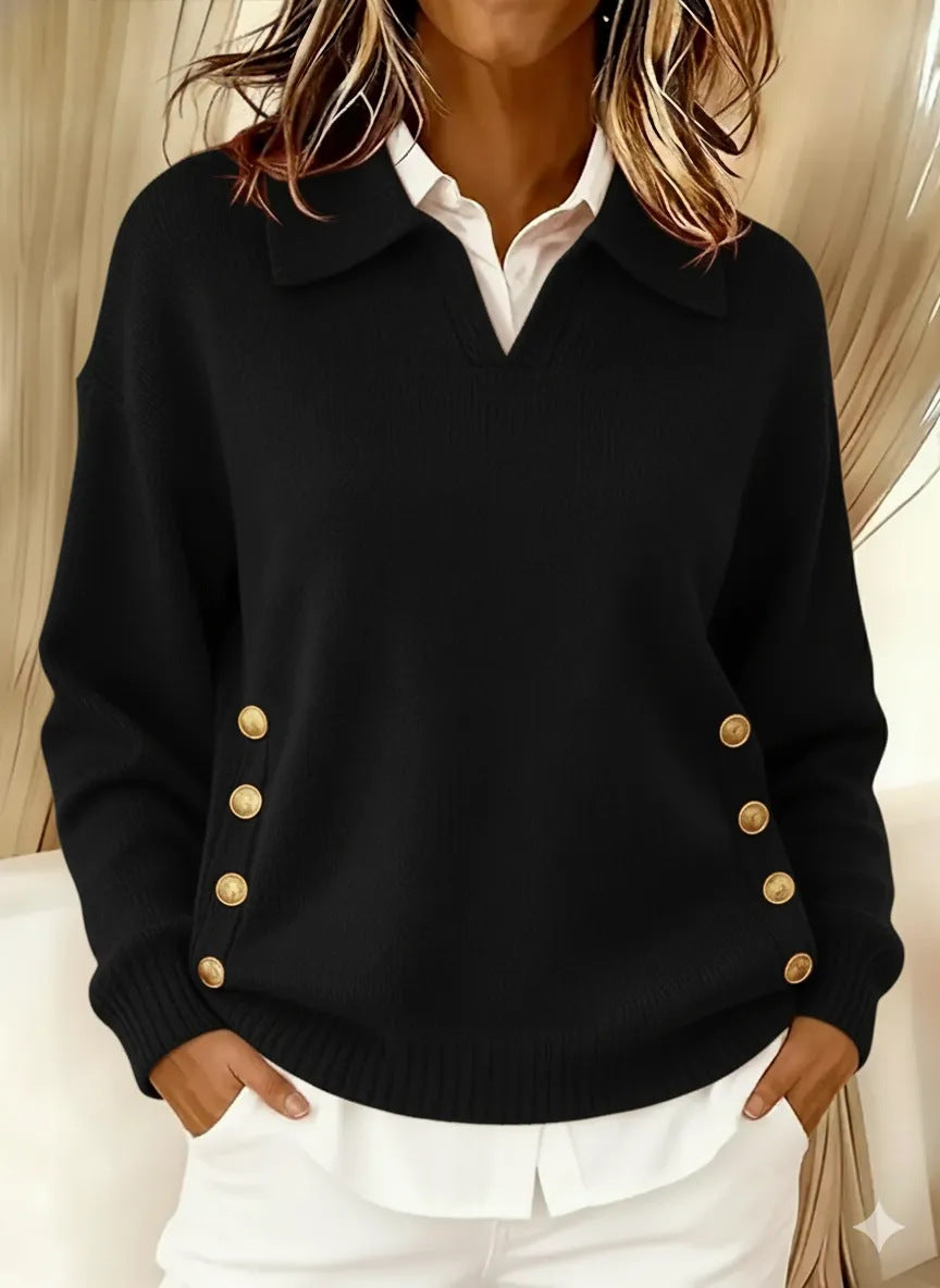 Pullover Damen mit lässigem Schnitt und Knopfdetails | A&B - 8 - Annoboutique