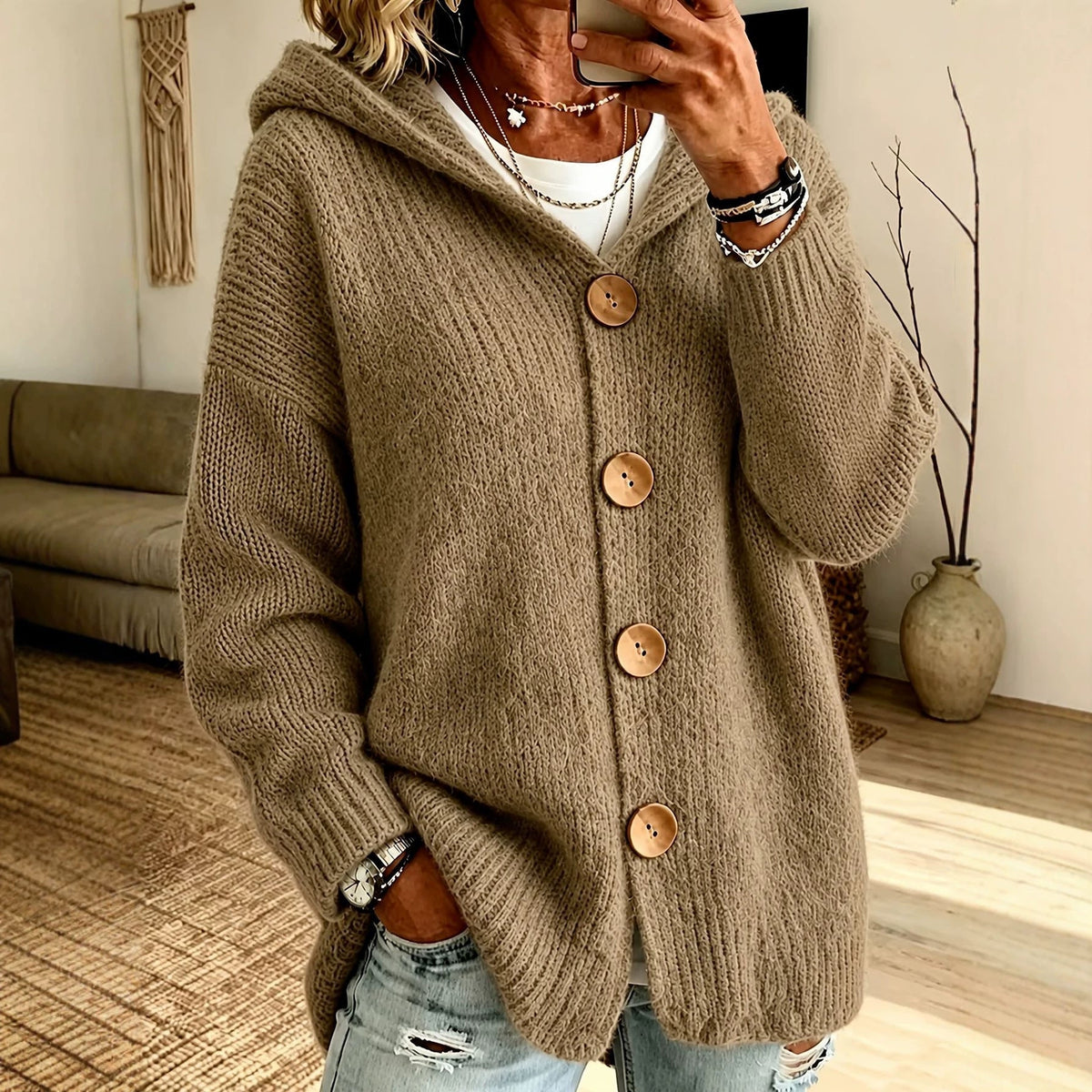 Cardigan Damen mit Kapuze und Knopfverschluss | A&B - 1 - Annoboutique
