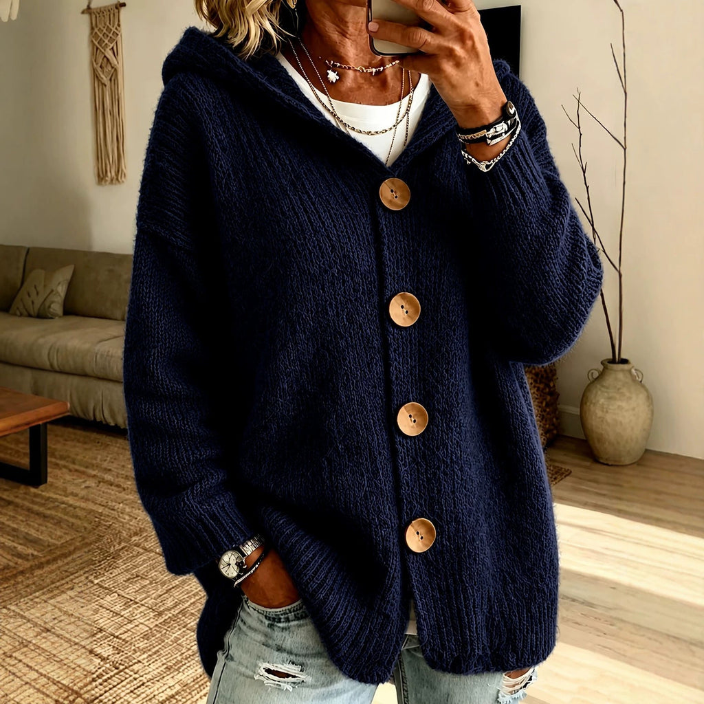 Cardigan Damen mit Kapuze und Knopfverschluss | A&B - 2 - Annoboutique