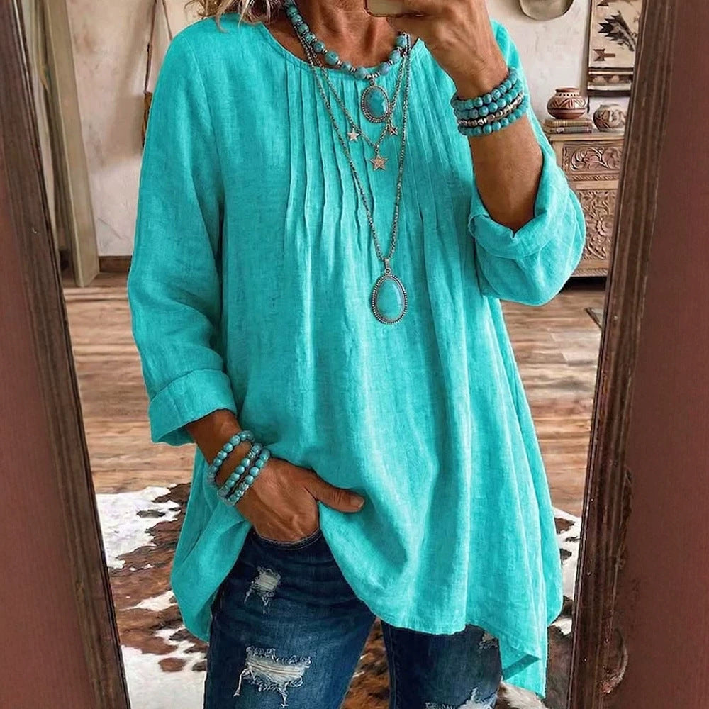Bluse Damen mit lässigem Schnitt und feinen Falten | A&B - 1 - Annoboutique