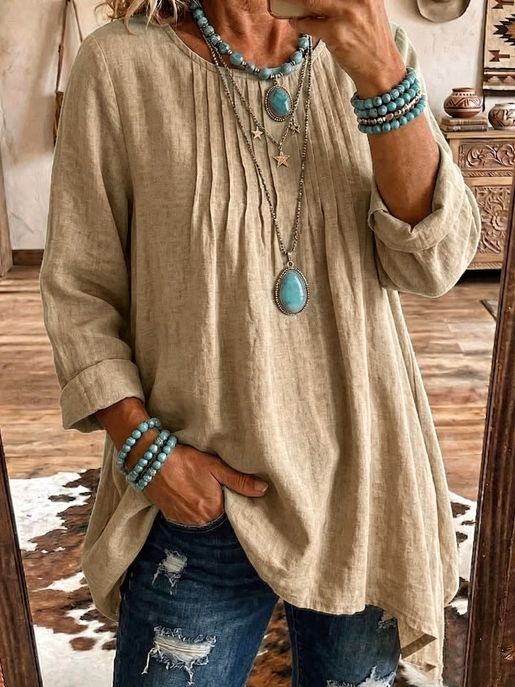 Bluse Damen mit lässigem Schnitt und feinen Falten | A&B - 3 - Annoboutique