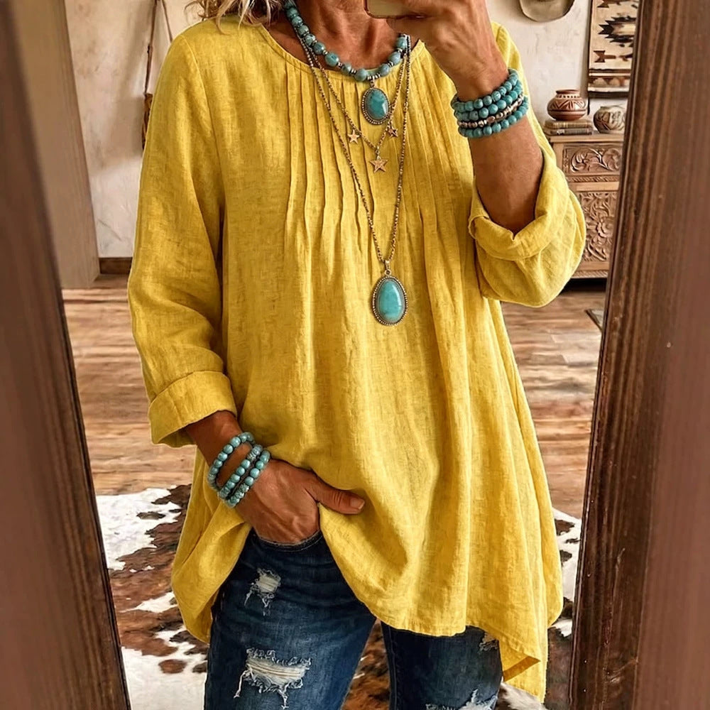 Bluse Damen mit lässigem Schnitt und feinen Falten | A&B - 4 - Annoboutique