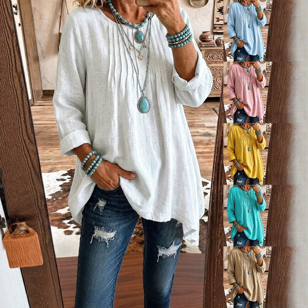 Bluse Damen mit lässigem Schnitt und feinen Falten | A&B - 5 - Annoboutique