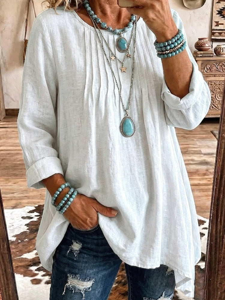 Bluse Damen mit lässigem Schnitt und feinen Falten | A&B - 6 - Annoboutique
