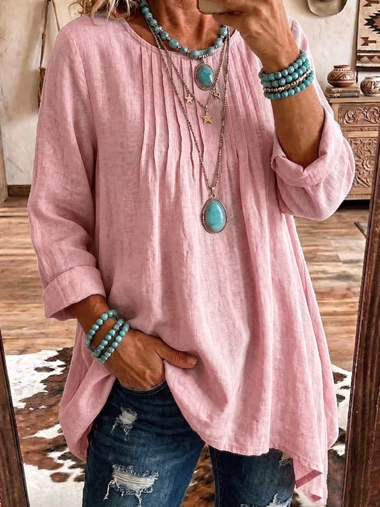 Bluse Damen mit lässigem Schnitt und feinen Falten | A&B - 7 - Annoboutique