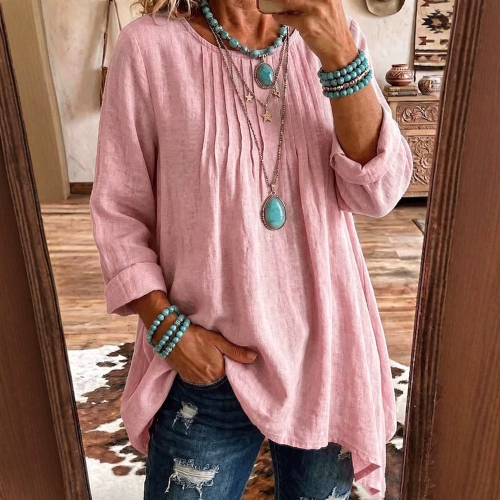 Bluse Damen mit lässigem Schnitt und feinen Falten | A&B - 9 - Annoboutique