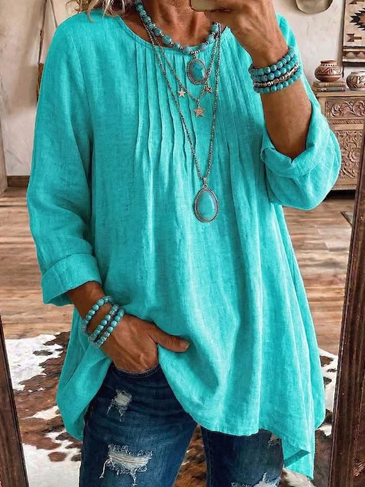 Bluse Damen mit lässigem Schnitt und feinen Falten | A&B - 10 - Annoboutique