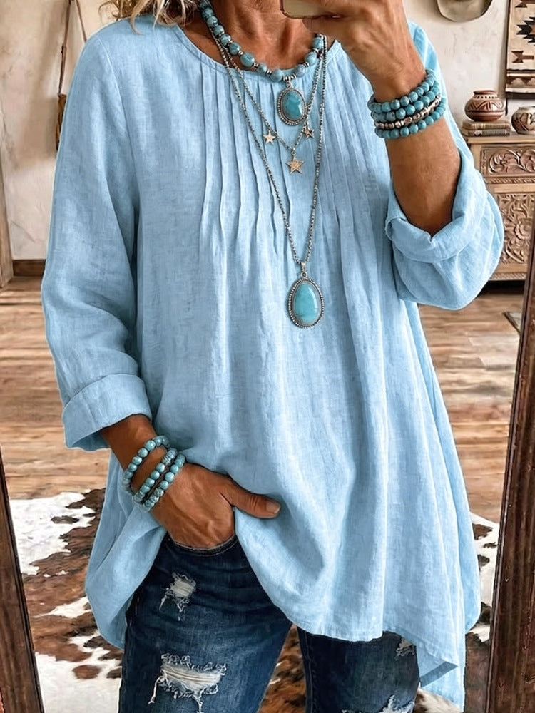 Bluse Damen mit lässigem Schnitt und feinen Falten | A&B - 11 - Annoboutique