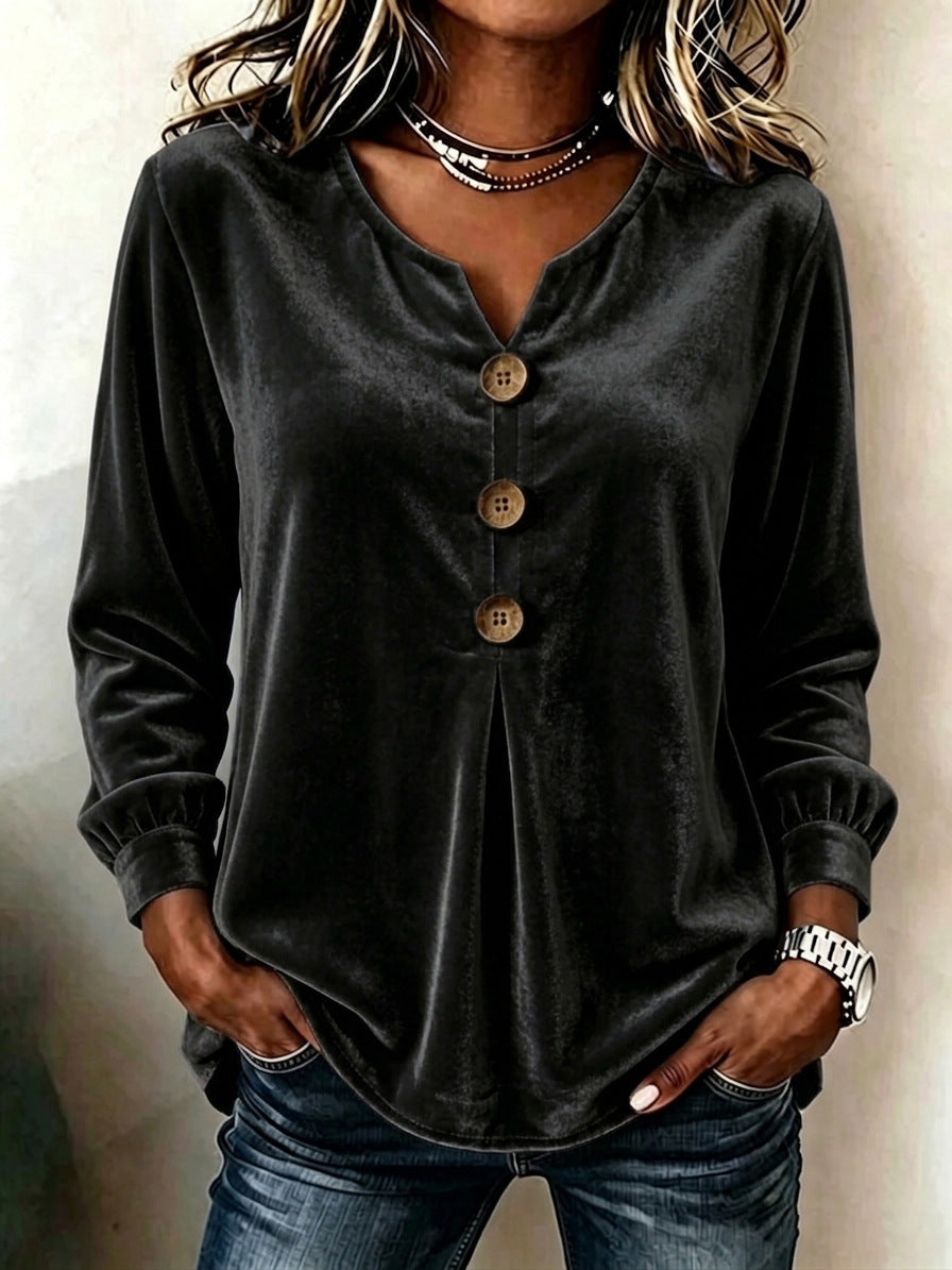 Bluse Damen mit V-Ausschnitt und Knopf-Details | A&B - 7 - Annoboutique