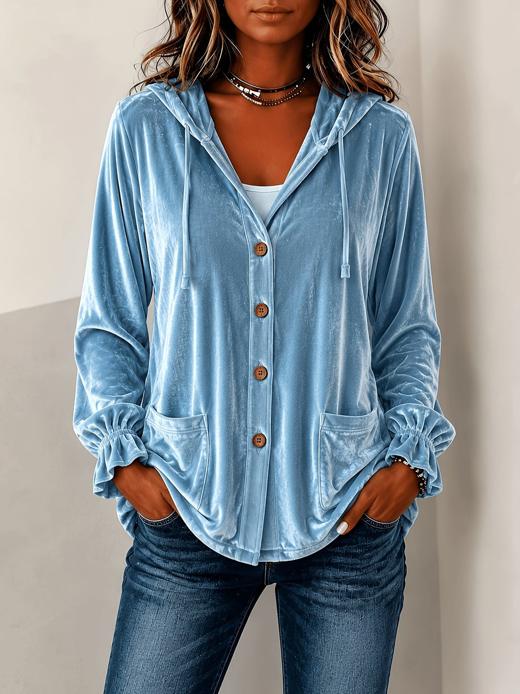 Damenjacke mit Kapuze und Knopfverschluss | A&B - 1 - Annoboutique