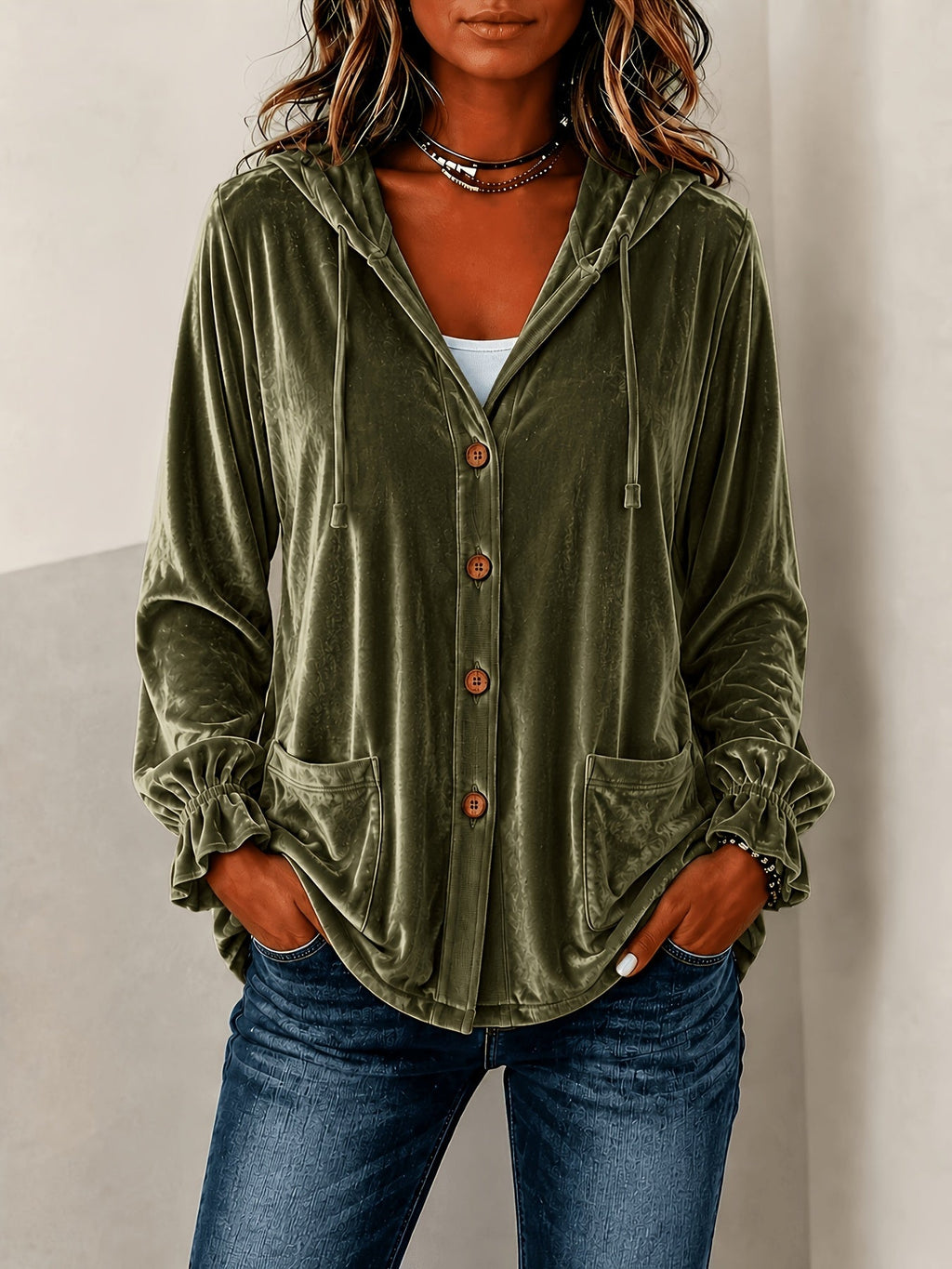Damenjacke mit Kapuze und Knopfverschluss | A&B - 2 - Annoboutique