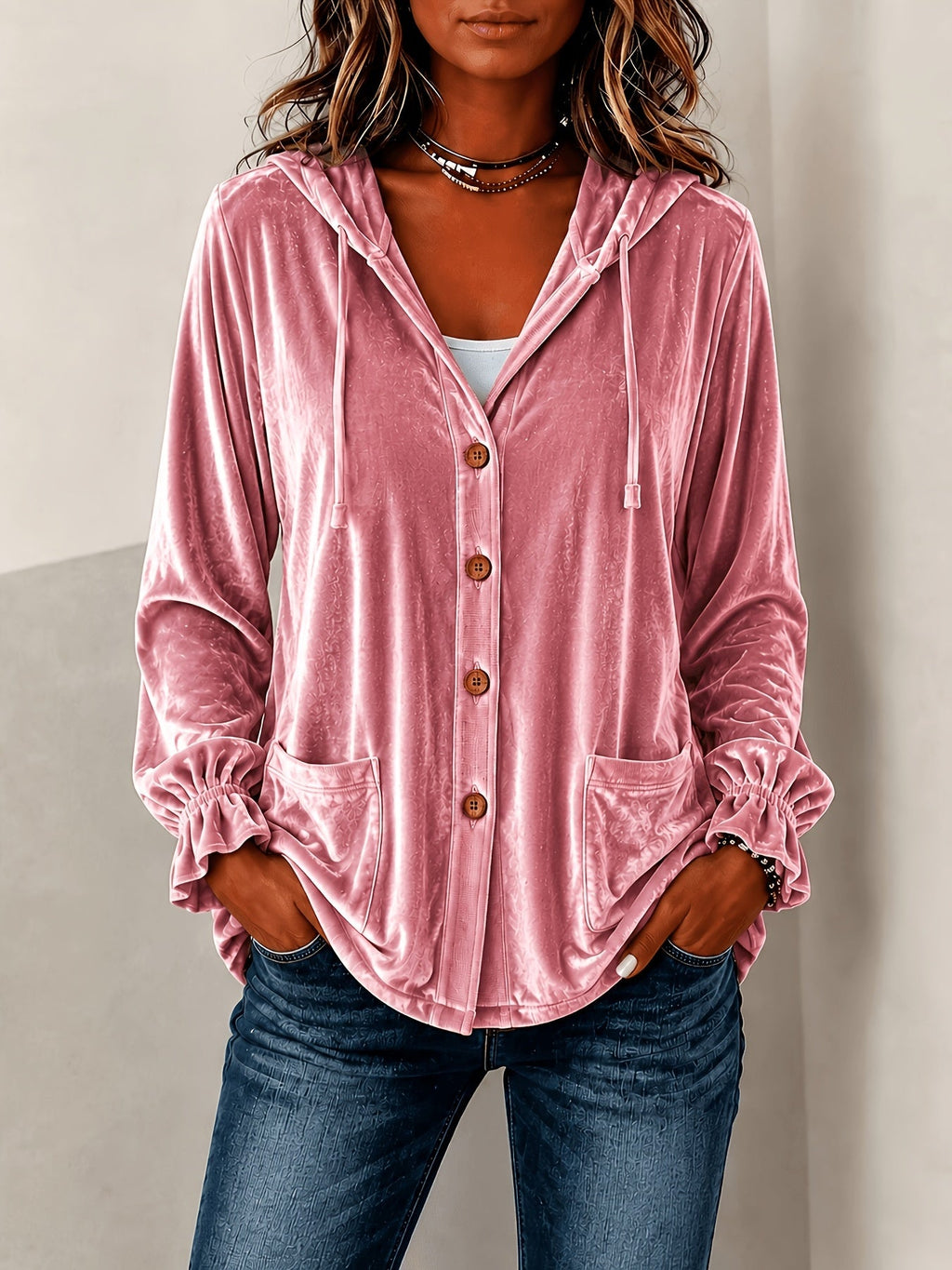 Damenjacke mit Kapuze und Knopfverschluss | A&B - 4 - Annoboutique