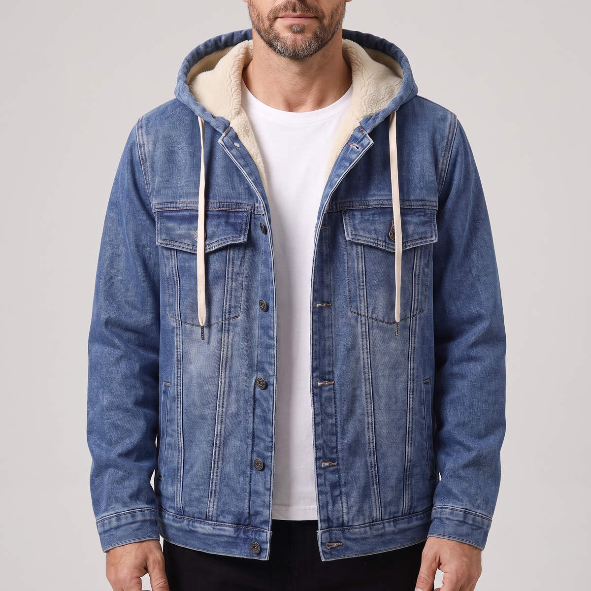 Denim Jacke Herren mit Kapuze und weichem Futter | A&B - 1 - Annoboutique