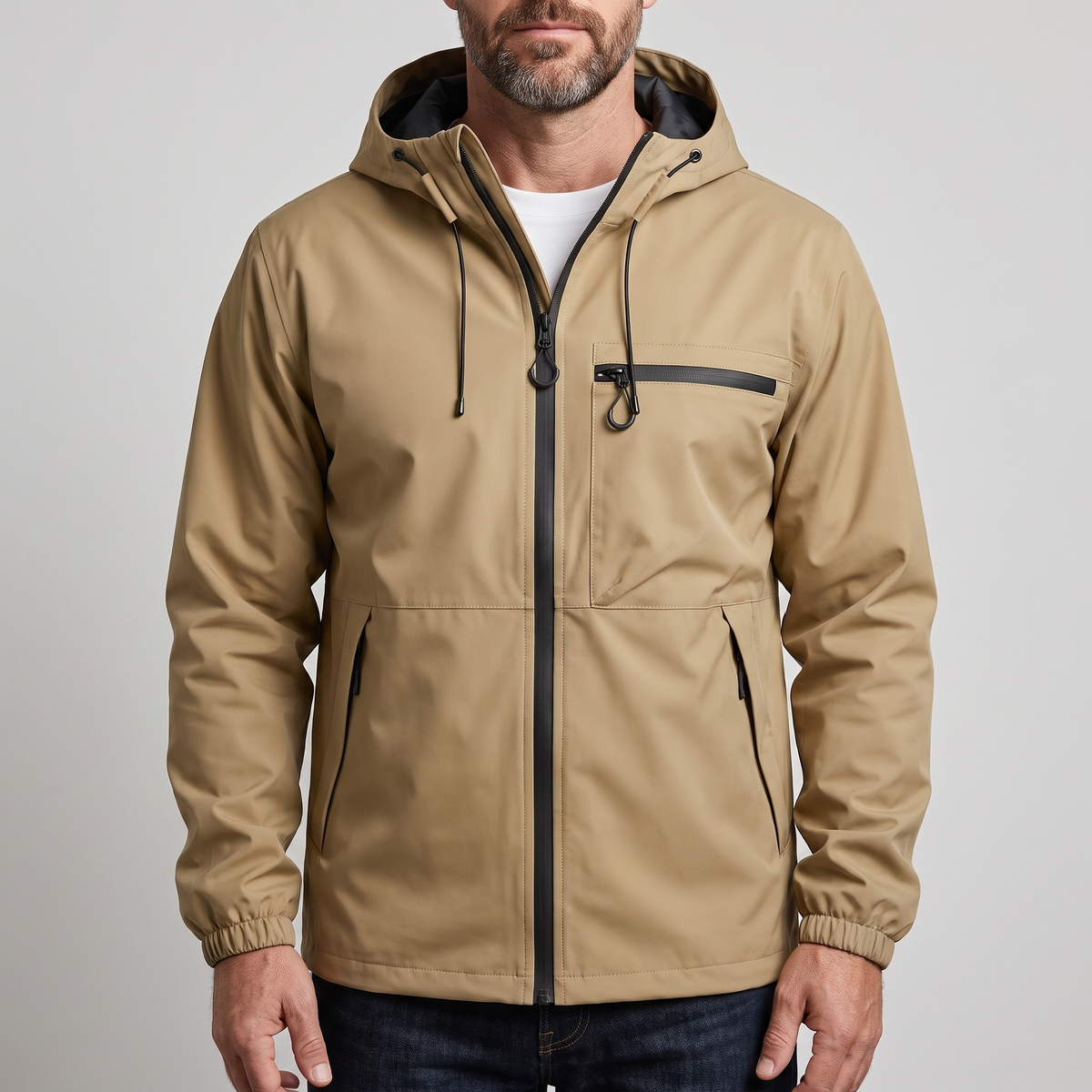 Sportliche Herrenjacke mit verstellbarer Kapuze und praktischer Brusttasche | A&B - 1 - Annoboutique