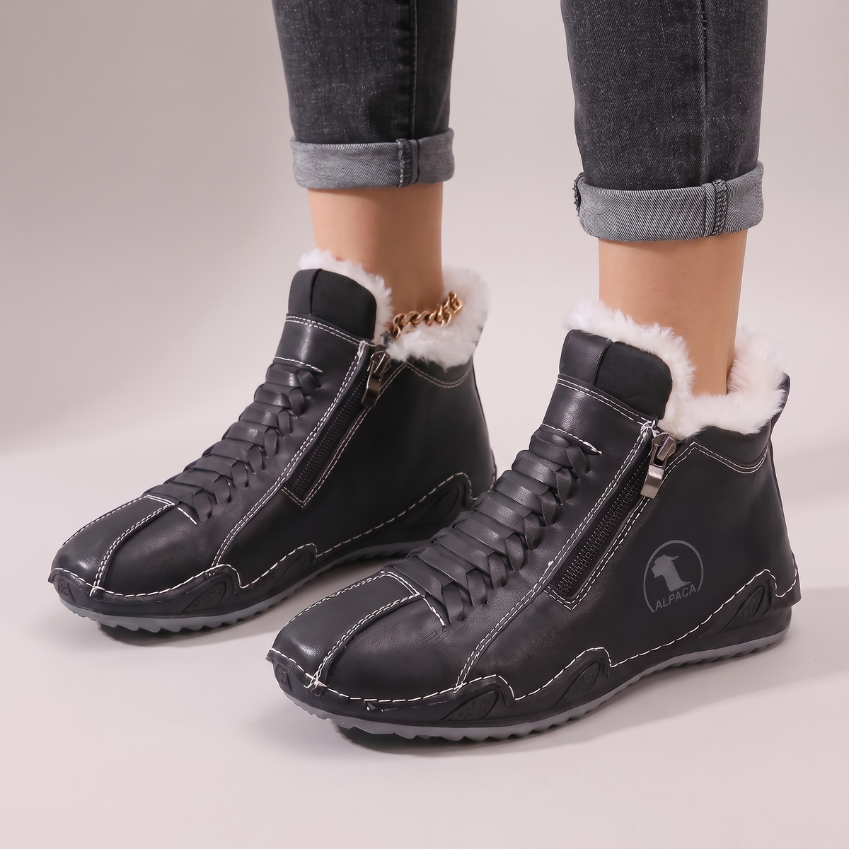 Damen Boots mit seitlichem Reißverschluss und kuscheligem Innenfutter | A&B - 1 - Annoboutique