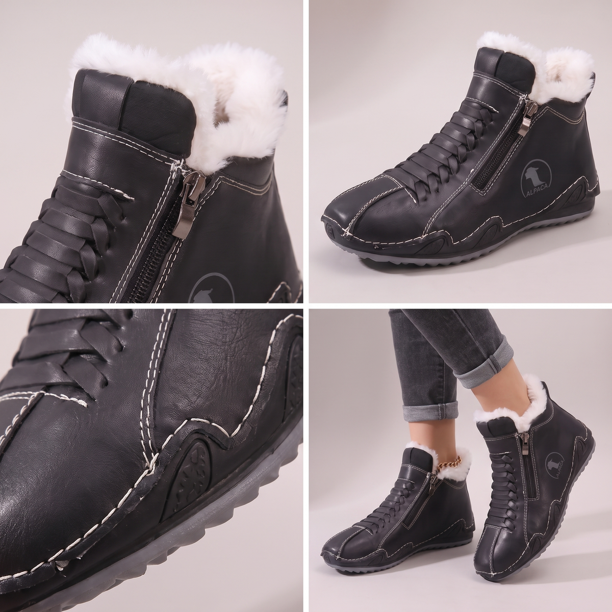 Damen Boots mit seitlichem Reißverschluss und kuscheligem Innenfutter | A&B - 9 - Annoboutique