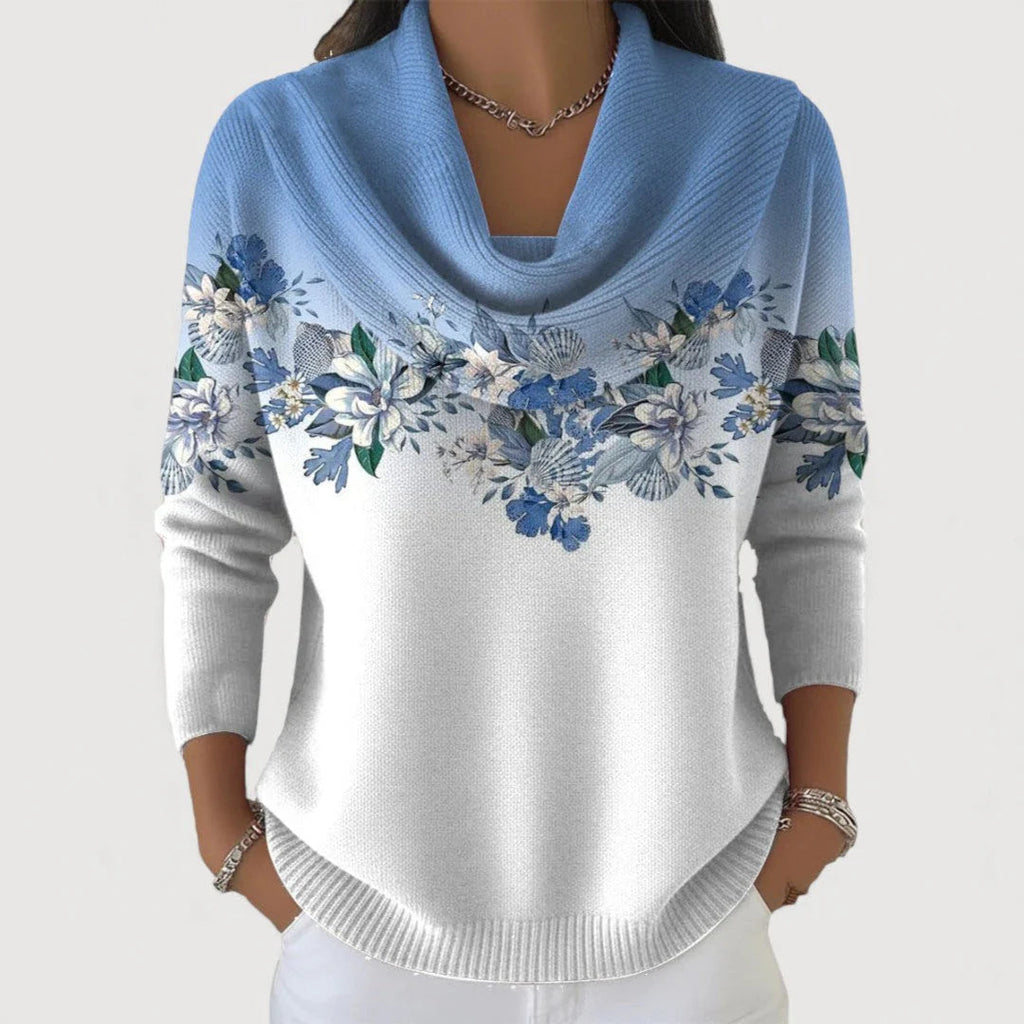 Damen Pullover mit weichem Halsausschnitt und floralem Design | A&B - 2 - Annoboutique