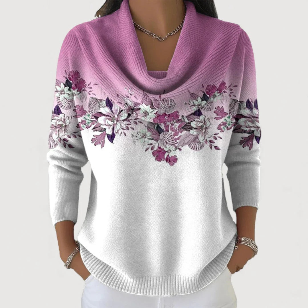 Damen Pullover mit weichem Halsausschnitt und floralem Design | A&B - 3 - Annoboutique