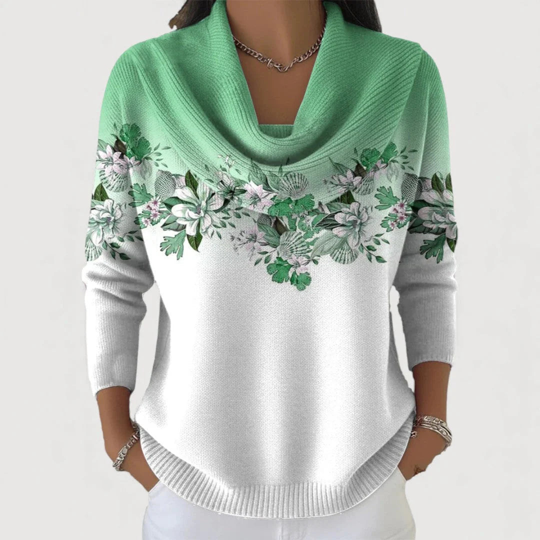 Damen Pullover mit weichem Halsausschnitt und floralem Design | A&B - 4 - Annoboutique