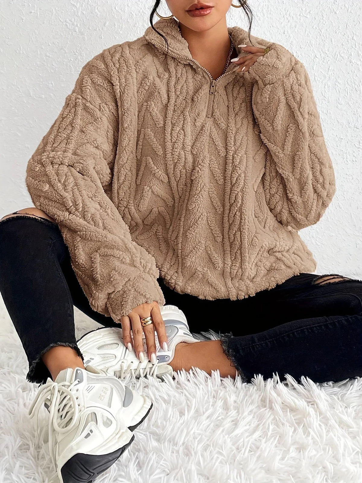 Pullover Damen mit Stehkragen und strukturiertem Design | A&B - 3 - Annoboutique