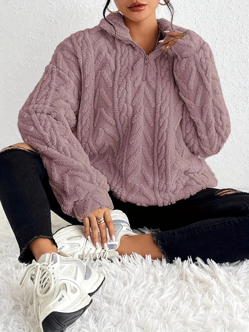 Pullover Damen mit Stehkragen und strukturiertem Design | A&B - 4 - Annoboutique