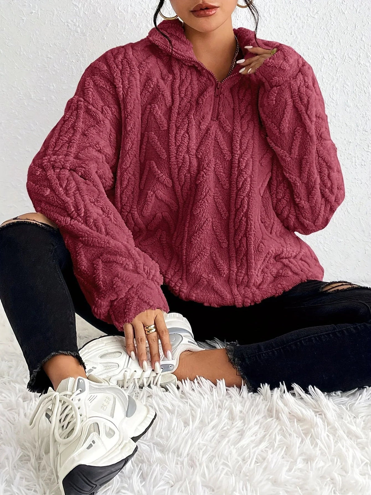 Pullover Damen mit Stehkragen und strukturiertem Design | A&B - 5 - Annoboutique