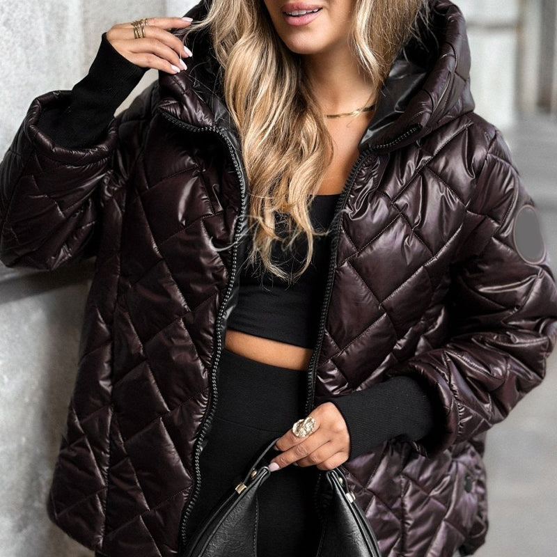 Damen Steppjacke mit Kapuze und lässiger Passform | A&B - 3 - Annoboutique