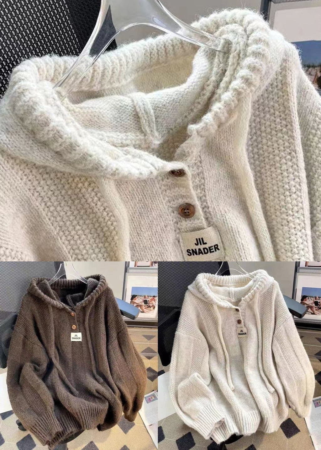 Pullover Damen mit Kapuze und Knopfdetails | A&B - 5 - Annoboutique