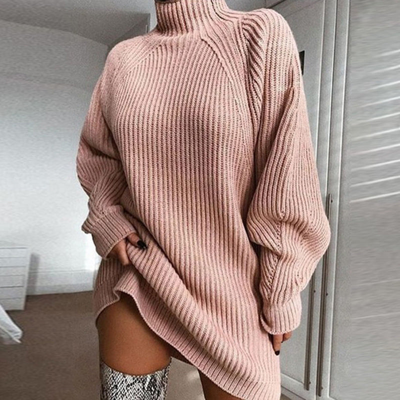 Damen Kleid mit hohem Kragen und lässigem Schnitt | A&B - 13 - Annoboutique