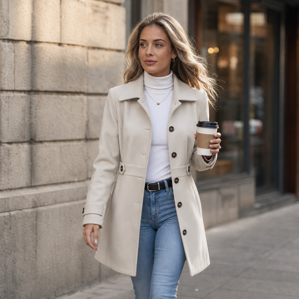 Damen Mantel mit taillierter Form und Gürtel | A&B - 2 - Annoboutique