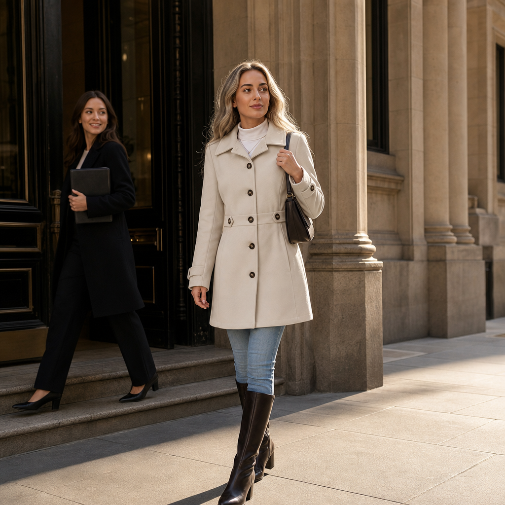Damen Mantel mit taillierter Form und Gürtel | A&B - 3 - Annoboutique