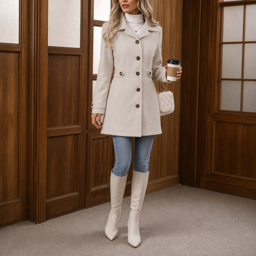 Damen Mantel mit taillierter Form und Gürtel | A&B - 5 - Annoboutique