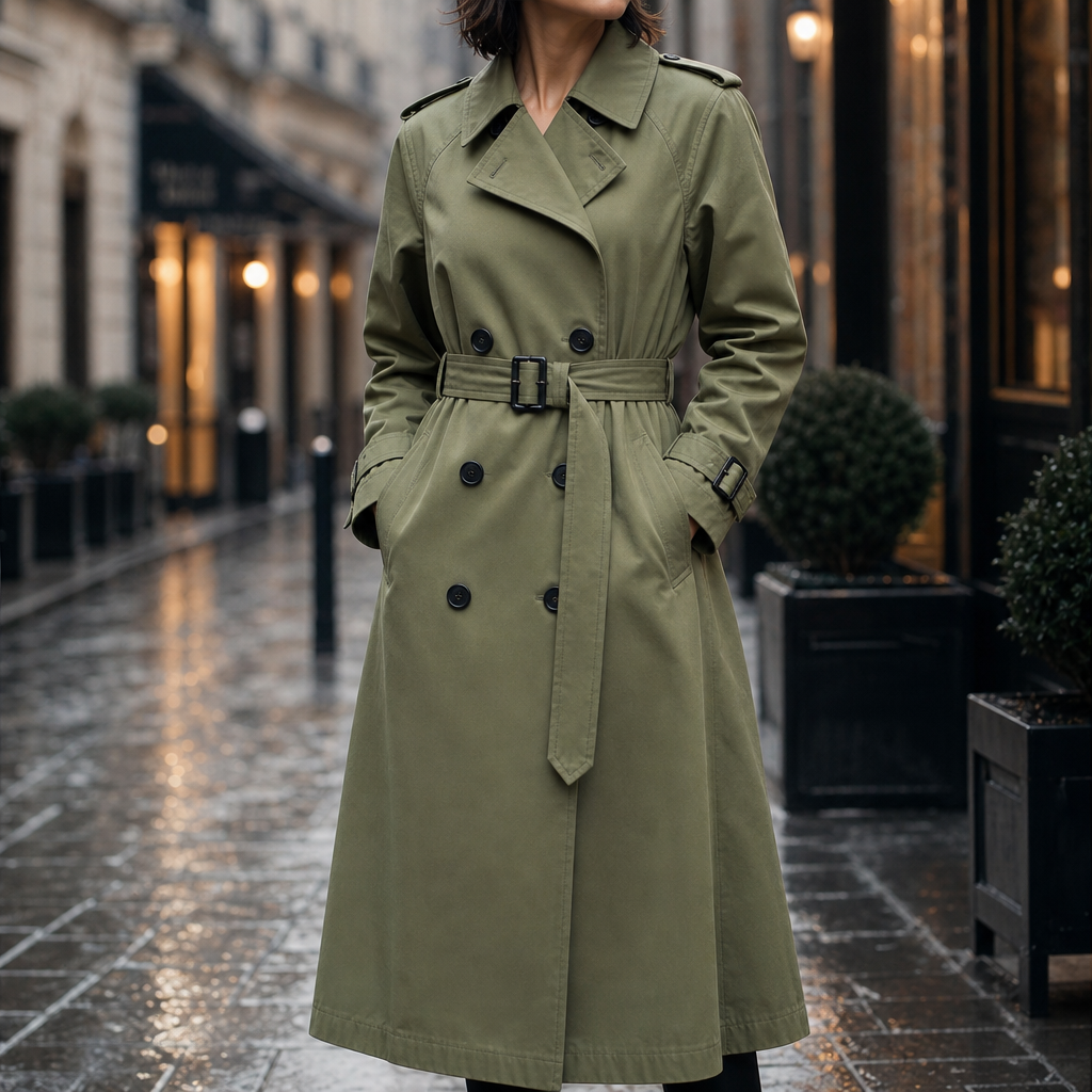 Trenchcoat Damen mit klassischem Schnitt und taillierendem Gürtel | A&B - 1 - Annoboutique