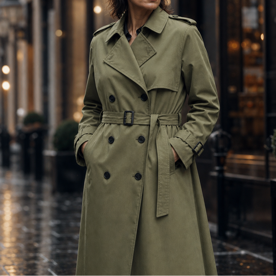 Trenchcoat Damen mit klassischem Schnitt und taillierendem Gürtel | A&B - 2 - Annoboutique