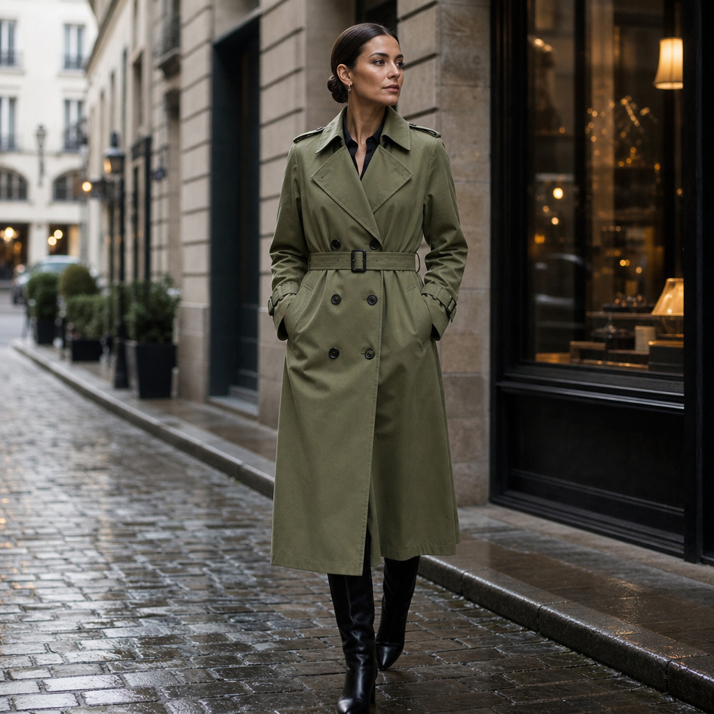 Trenchcoat Damen mit klassischem Schnitt und taillierendem Gürtel | A&B - 3 - Annoboutique