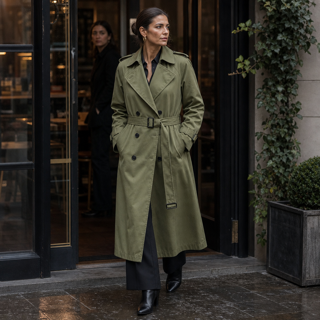 Trenchcoat Damen mit klassischem Schnitt und taillierendem Gürtel | A&B - 5 - Annoboutique