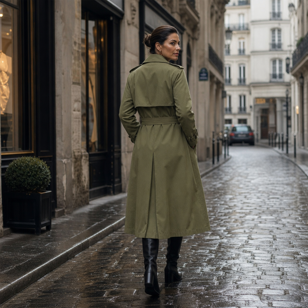 Trenchcoat Damen mit klassischem Schnitt und taillierendem Gürtel | A&B - 6 - Annoboutique