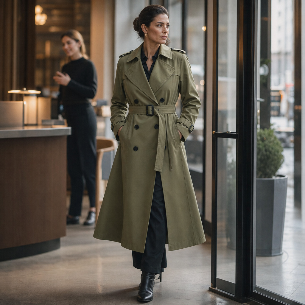 Trenchcoat Damen mit klassischem Schnitt und taillierendem Gürtel | A&B - 7 - Annoboutique