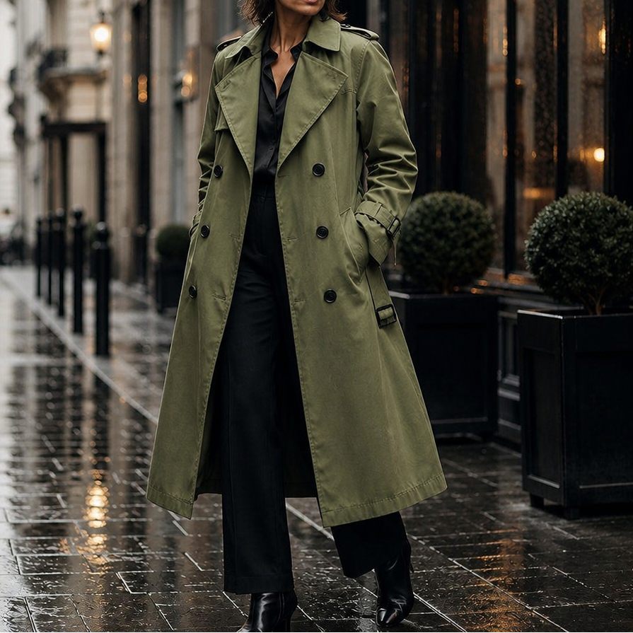 Trenchcoat Damen mit klassischem Schnitt und taillierendem Gürtel | A&B - 12 - Annoboutique