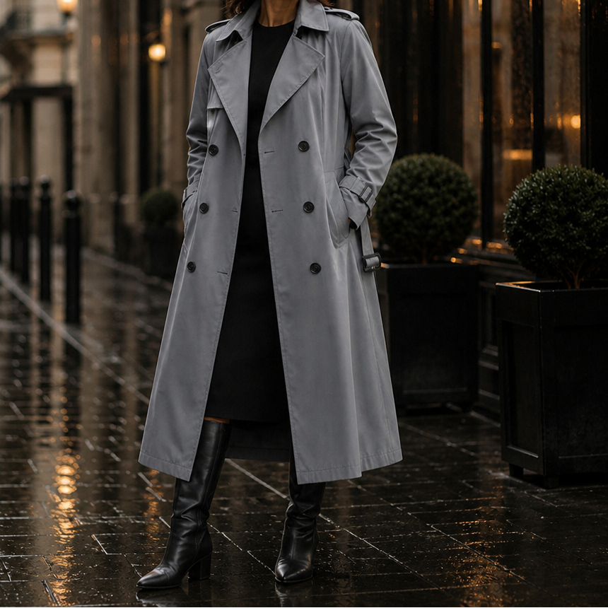 Trenchcoat Damen mit klassischem Schnitt und taillierendem Gürtel | A&B - 14 - Annoboutique