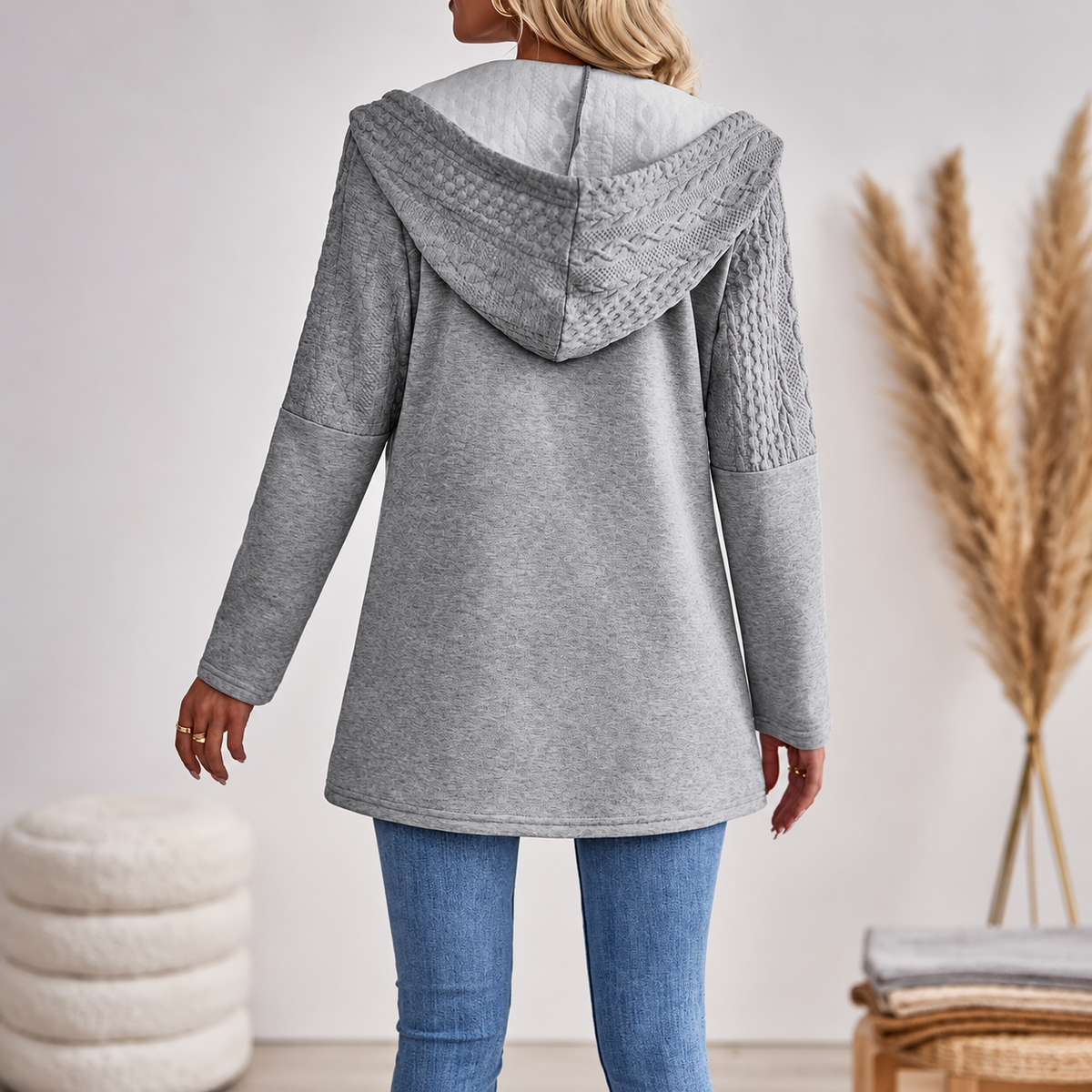 Damen Jacke mit Kapuze und strukturiertem Design | A&B - 2 - Annoboutique