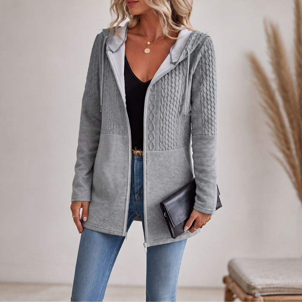 Damen Jacke mit Kapuze und strukturiertem Design | A&B - 11 - Annoboutique
