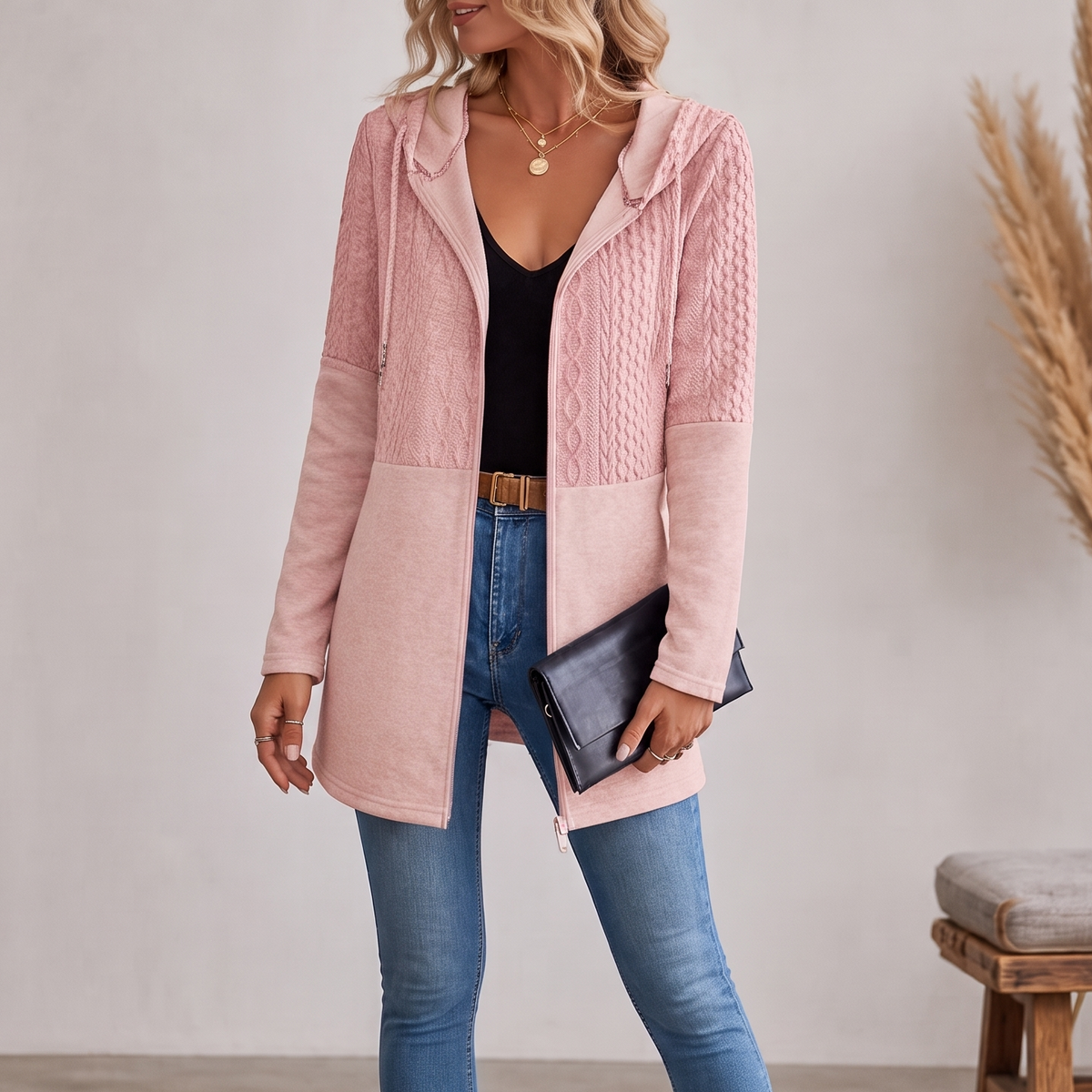 Damen Jacke mit Kapuze und strukturiertem Design | A&B - 13 - Annoboutique