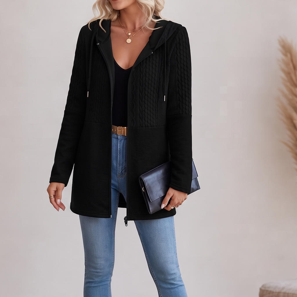 Damen Jacke mit Kapuze und strukturiertem Design | A&B - 14 - Annoboutique