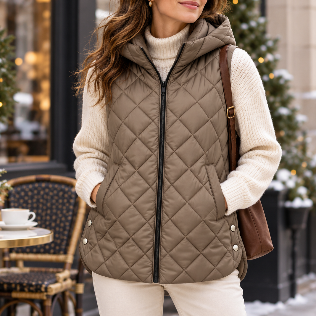 Damen Steppweste mit Kapuze und praktischen Taschen | A&B - 14 - Annoboutique