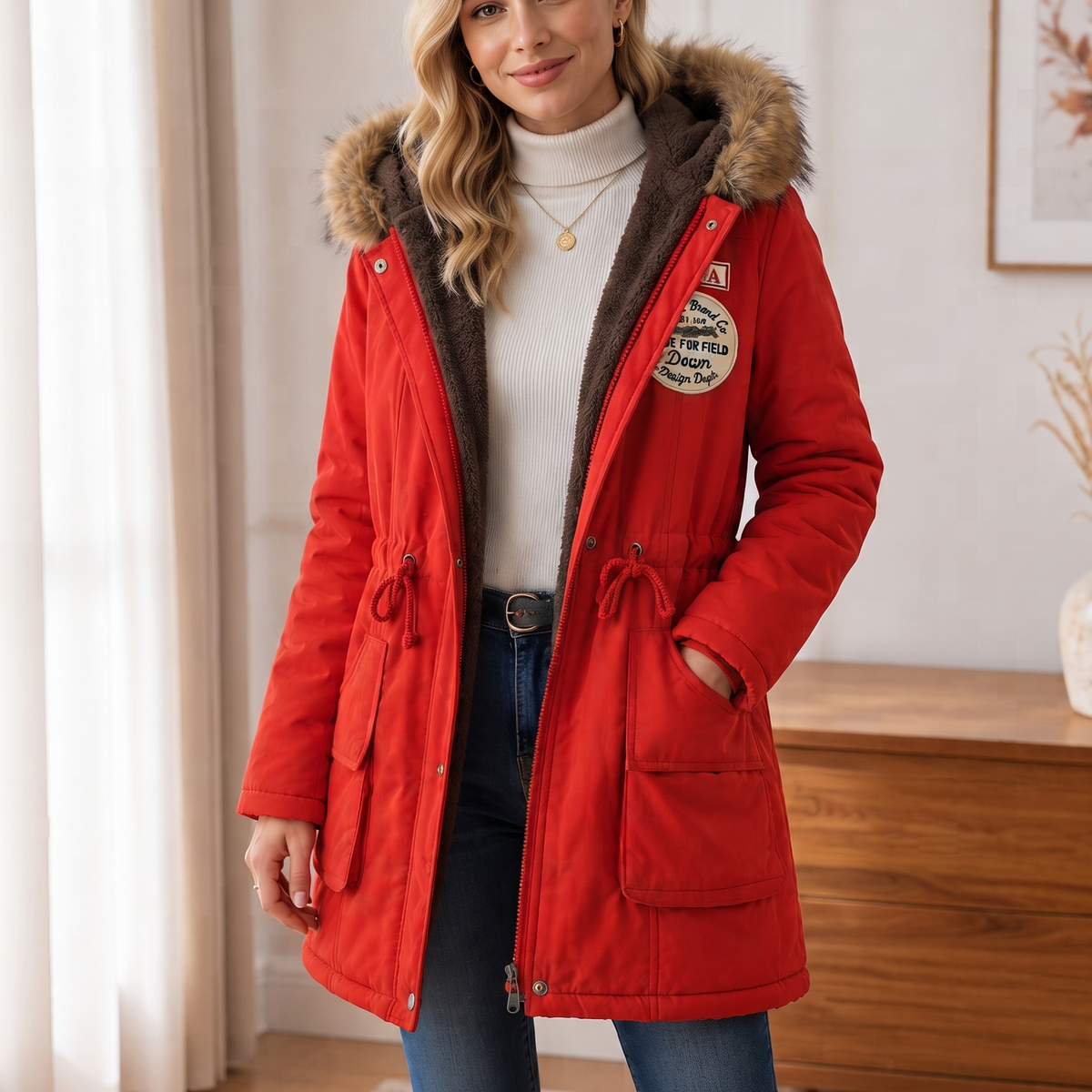 Damen Parka mit Kapuze und verstellbarem Taillenzug | A&B - 4 - Annoboutique
