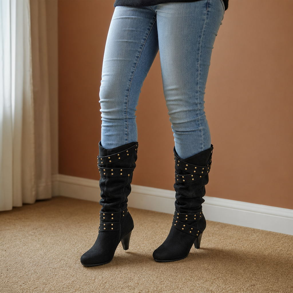 Damen Stiefeletten mit lässigem Schlupfdesign und Nieten | A&B - 1 - Annoboutique