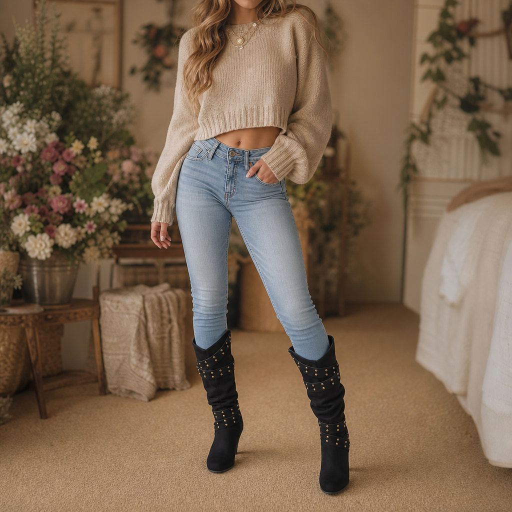 Damen Stiefeletten mit lässigem Schlupfdesign und Nieten | A&B - 2 - Annoboutique