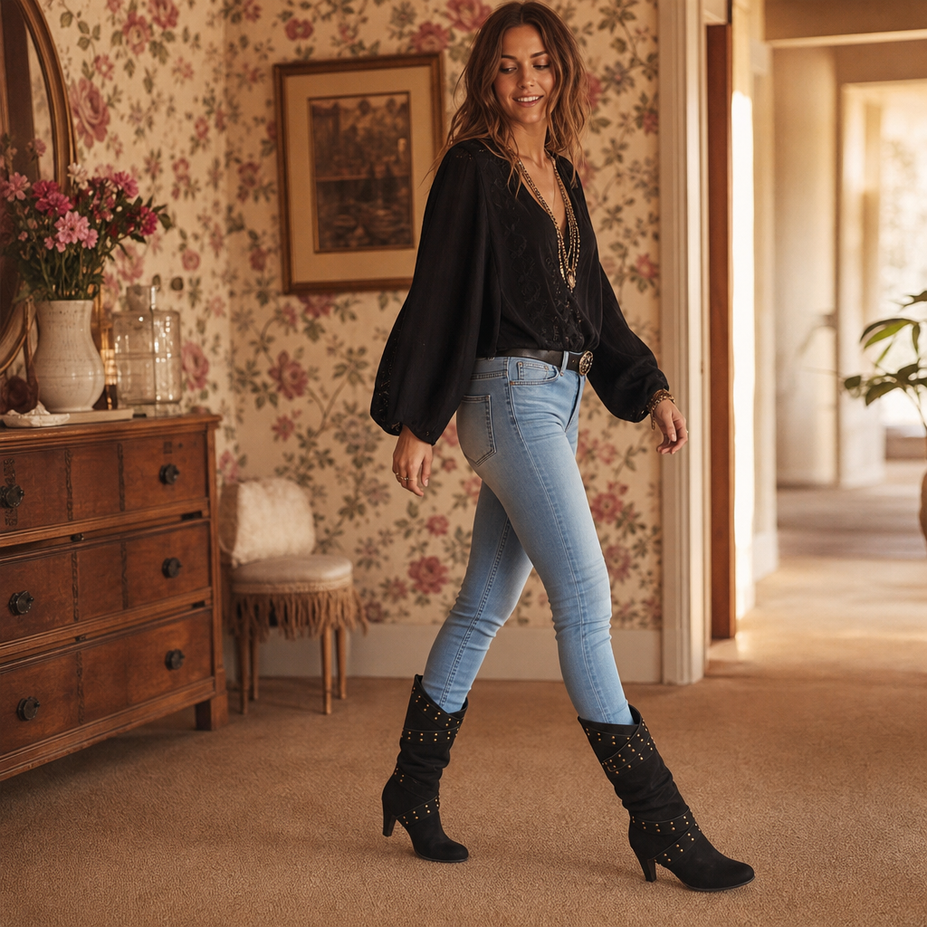Damen Stiefeletten mit lässigem Schlupfdesign und Nieten | A&B - 3 - Annoboutique